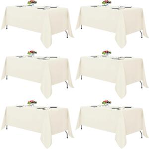 Fitable Ivory Tablecloths for 6-8 Foot Tables, 6 Pack - 70 x 120 Inches - Reusable and Washable Table Clothes, Polyester Fabric Table Covers for Wedding, Party, Banquet
