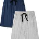 BAMBOO COOL Men's Pajama bottoms Lounge Sleep Shorts Soft Comfortable Breathable Pajamas Shorts with Pockets 2 Pack X-(Large)