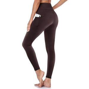 GAYHAY High Waisted Leggings with Pockets for Women - Buttery Soft Yoga Pants for Gym Workout, Athletic Running (Large-X-Large, Brown)