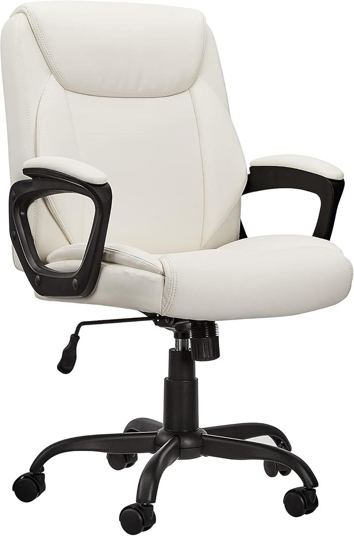 Amazon Basics Classic Puresoft PU Padded Mid-Back Height Adjustable Office Computer Desk Chair with Armrest, 26"D x 23.75"W x 42"H, Cream (Cream)