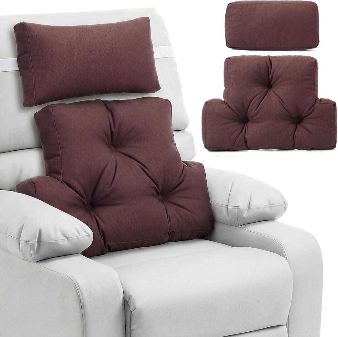 Novabright 2 Pcs Recliner Headrest Back Pillows for Back Support Pillow for Couch with Adjustable Recliners Pillow for Headrest for Chairs Sofa Couch and Bed(Brown)