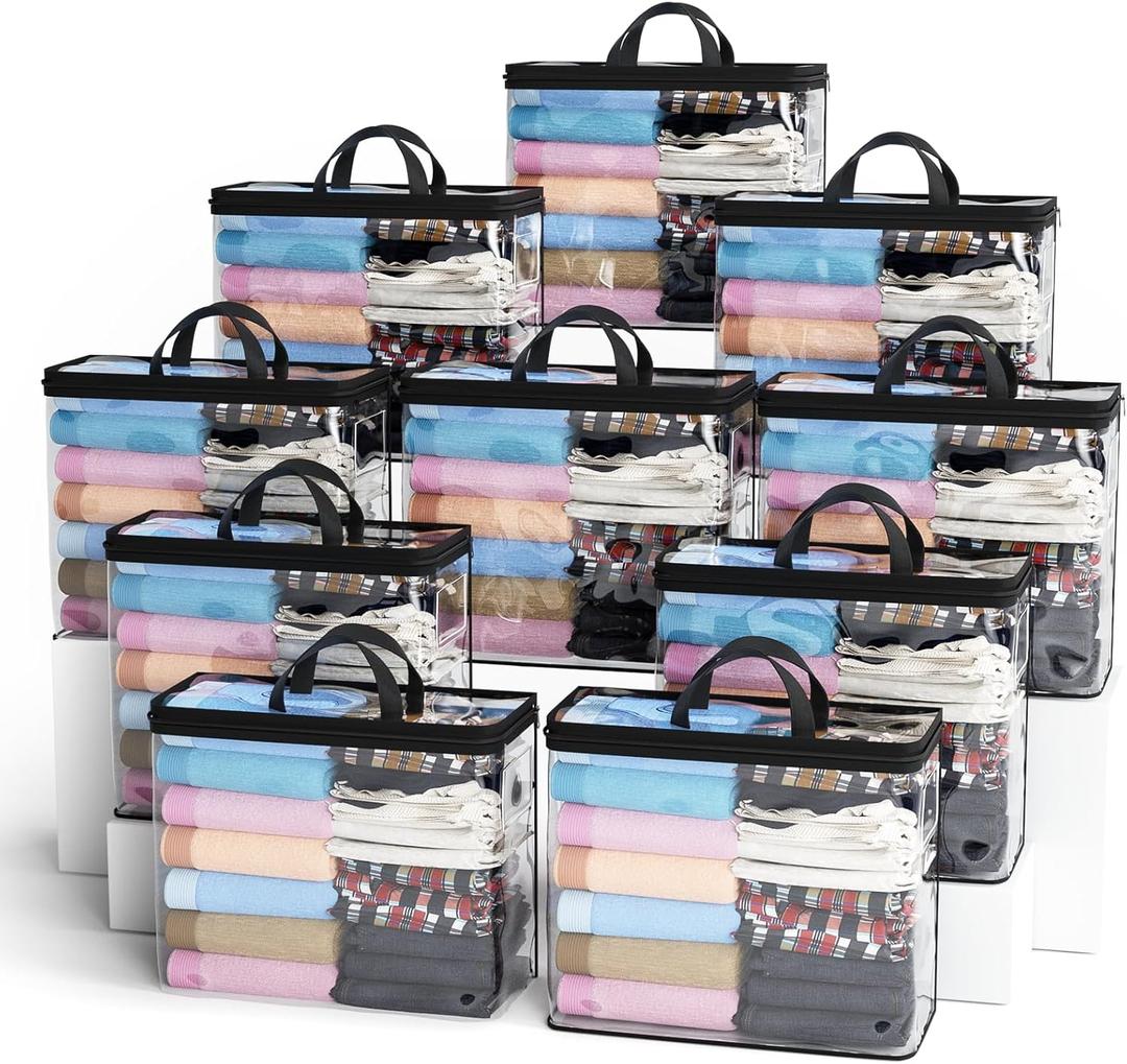 Hopack Under Bed Storage Bags Organizer, 22L Clear Storage Bags, Bags Organizer Clear Zipper Containers Bedroom, Storage Bag for Sweater, Clothes, Shoe Toy, Blanket, Sheet (Black, 7PACK)