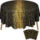 3 Pcs Round Dot Tablecloth 84 Inch Plastic Table Cover Waterproof Confetti Tablecloths for Graduation Congrats Wedding Easter Birthday Party Supplies (Black and Gold)