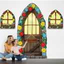 3Pcs Fairy Theme Door Window Cover Fairytale Door Window Decorations Fairy Porch Banner Forest Party Photo Booth Backdrop Fairytale Background for Kids Indoor Outdoor Room Party Supplies