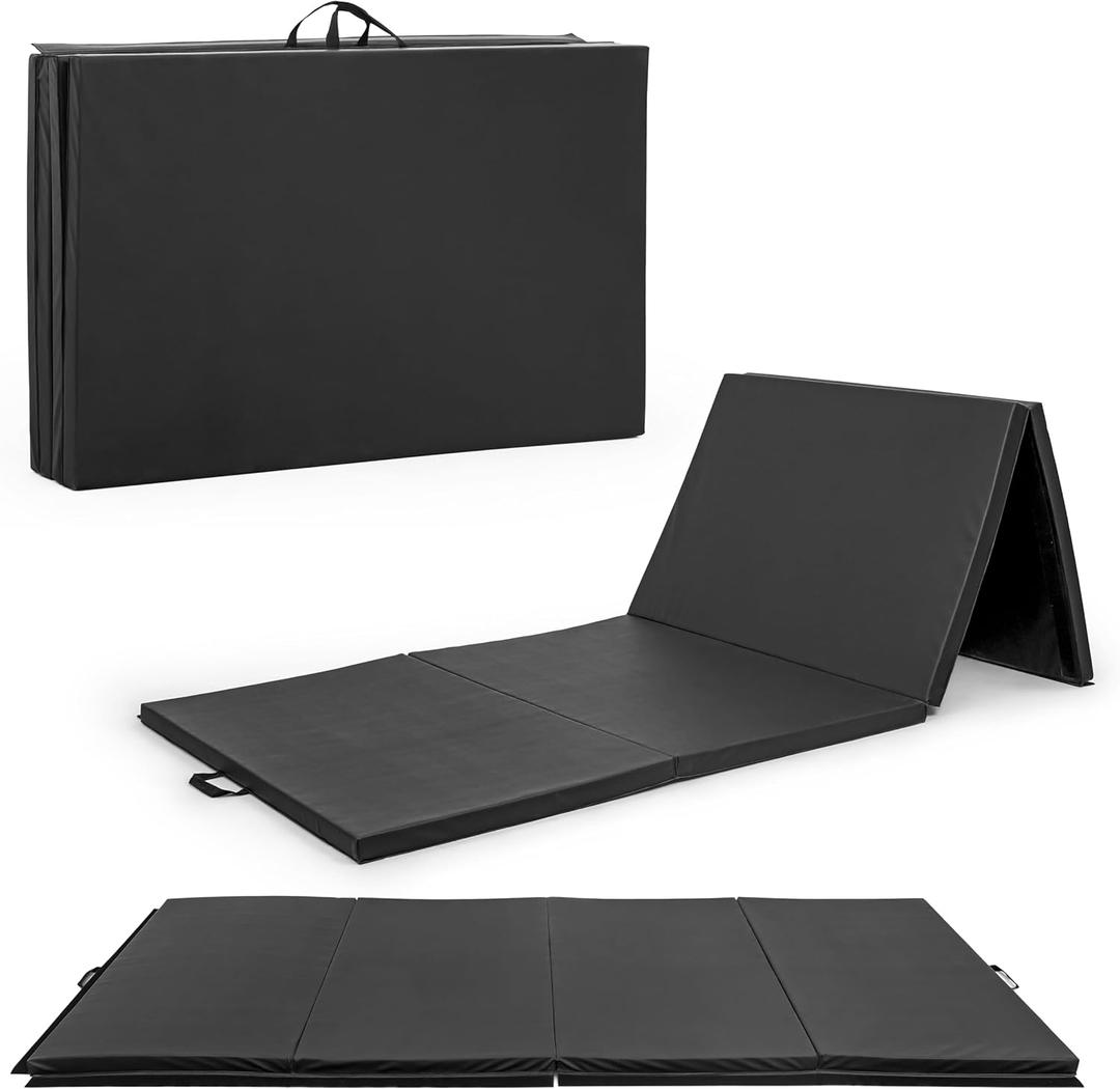 CAP Barbell Folding Exercise Mat – Durable, Anti-Tear, Thick Padding for Fitness, Aerobics, Gymnastics & Home Workouts. 10' x 4' x 3" thick BLACK 10P Free