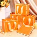 Yeaqee 50 Pcs Mini Metallic Paper Gift Bags with Handle 4x4.75x2.2'' Small Gift Bag DIY Tag Thank You Party Favor for Mother's Day Wedding Graduation Baby Shower Birthday Jewelry (Orange,Gold)