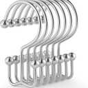 Goowin Shower Curtain Hooks, 12 Pcs Shower Curtain Rings, Durable Rust Proof Silver Shower Curtain Hooks, Shower Rings for Curtain, Double Glide Shower Hooks for Shower Curtain Rods, Chrome (Classic - 12 Pack)