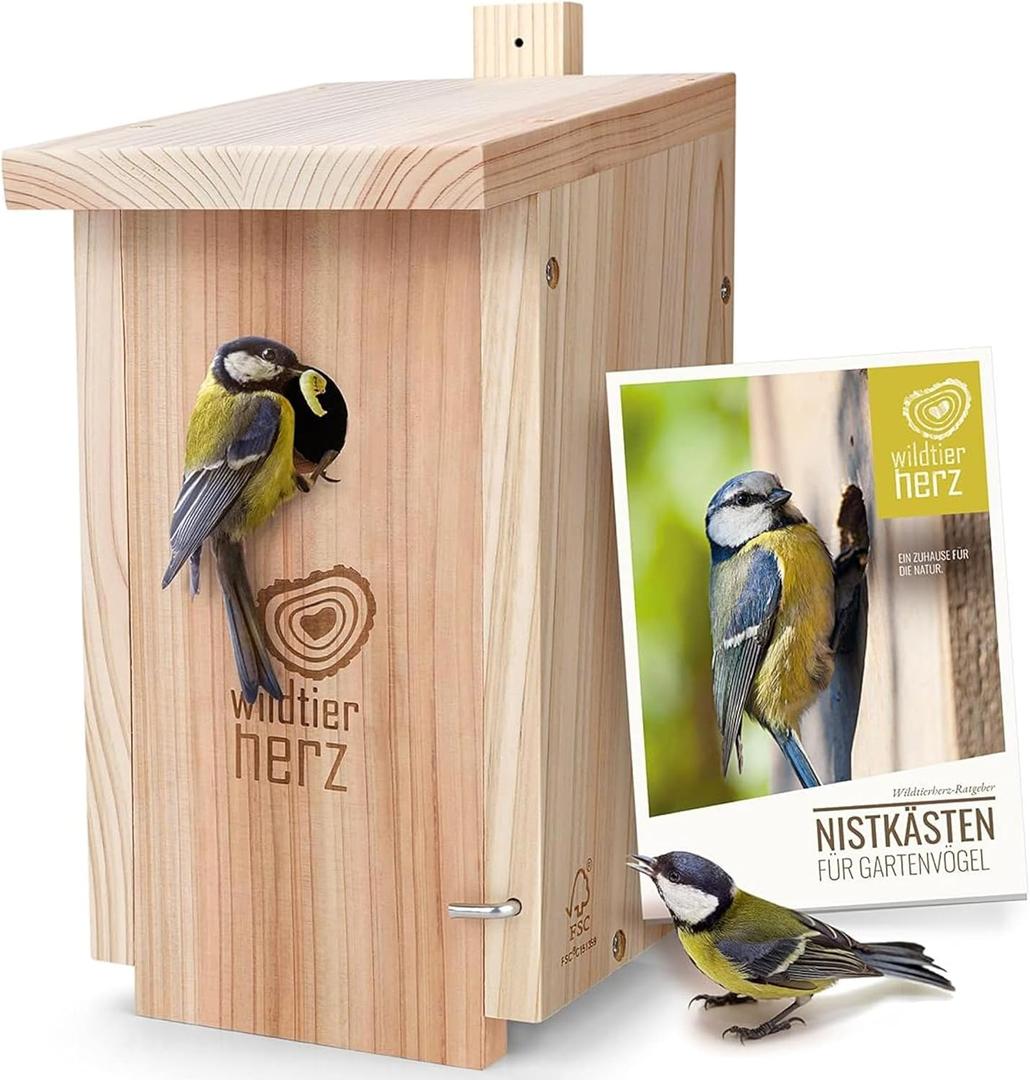 Wildlife Heart Birdhouse for Great Tits, 32mm, Solid Wood, Screwed | Weatherproof Nesting Boxes for Birds | Natural & Robust Titmouse Bird House