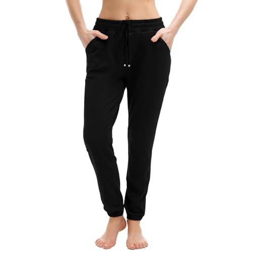 Walifrey Womens Joggers with Pockets, Drawstring Sweatpants Women for Lounging Jogging Gym and Workout Black,1 Pack Black S