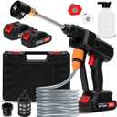 Cordless Pressure Washer, 6-in-1 Nozzle Portable Battery Powered Pressure Washer Handheld with 2 Rechargeable Battery Powered, Portable High Pressure Cordless Power Washer for Car/Floor/Patio Cleaning