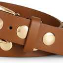 WERFORU Women Fashion Leather Belt Studded Leather Belt Ladies Belts for Jeans Dress Punk Belt, (Brown, 25"-30" Waist Adjustable)