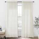 Extra Wide Curtains 70 In Width for 60 & 72 Inch Window, Pleated Back Tab Linen Semi Sheer Full Length Curtains for Living Room Sliding Glass Door 2 Panel Set, 72x96, 70x96, 6FT x 96 Inches Long, Cream