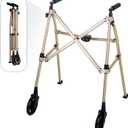 Stander Space Saver Walker, Lightweight Folding Rolling Mobility Aid for Seniors & Adults, Compact 2-Wheel Disability Device with 6-inch Wheels & Ski Glides for Walking Support, Desert Sand