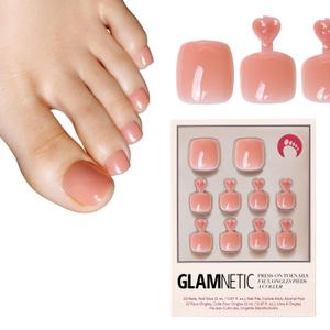 Glamnetic Press On Toenails - Sheer Peach | Natural Peach Semi-Transparent Fake Toe Nails with a Glossy Finish | 16 Sizes - 32 Toe Nail Kit with Glue