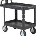 Rubbermaid Commercial Products BRUTE Heavy Duty 2-Shelf Utility/Service Cart, Medium, Lipped Shelves, Ergonomic Handle, Pneumatic Casters, 500 lb Capacity, Black, for Warehouse/Garage/Cleaning/Office