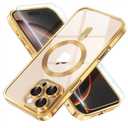 Misea Magnetic for iPhone 16 Pro Case with MagSafe [Never Yellowing] [Military Grade Drop Protection] Full Camera Lens Protector Plating Soft Clear Phone Case for Women Girls 6.3 inch, Gold