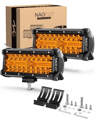 NAOEVO 7 Inch Amber LED Light Bar, 240W 24,000LM Offroad Fog/Driving Lights with Spot Flood Combo, LED Pods for Truck Boat UTV ATV, 2 Pack (Amber)