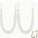 Home Queen Hand Braided Curtain Tieback, Buckle Holdback Drapery Curtain Tie Back, 2 Rope Cotton Belt Curtain Tie with 2 Metal Hooks, White