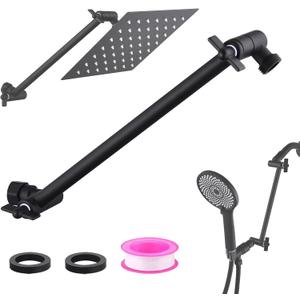 12-Inch Shower Head Extension Arm, Adjustable Shower Extension Arm, Stainless Steel Shower Arm Extender, Compatible with G1/2 Universal Connector, Black
