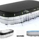 UIRWAY 12x24 FT Oval Pool Cover with Reflective Strips for Above Ground Pool, Oval Solar Pool Cover Including Windproof Rope Tie and Luminous Ground Nails, Swimming Pool Cover with 2 Handles