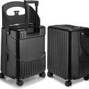 20 Inch Ride on Luggage with Seat for Kids Expandable Ride on Suitcase with Spinner Wheels and Locks for Travel (Black)