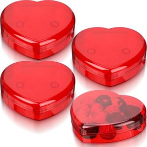 4 Pcs Mother's Day Heart Shaped Plastic Container,5.9" W x 1.6" H Plastic Clear Plates with Red Clear Lids Anti-slip Ring Heart Dessert Plates Snack Tray for Mother's Day Party Table Decoration