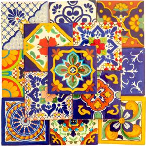 Mexican Talavera Tile Spanish Mediterranean Art Colorful 4"x4" Ceramic Hand Painted Mosaic for Bathroom, Wall, Mirror, Kitchen Rustic Decor Pottery (20, Multi 2)