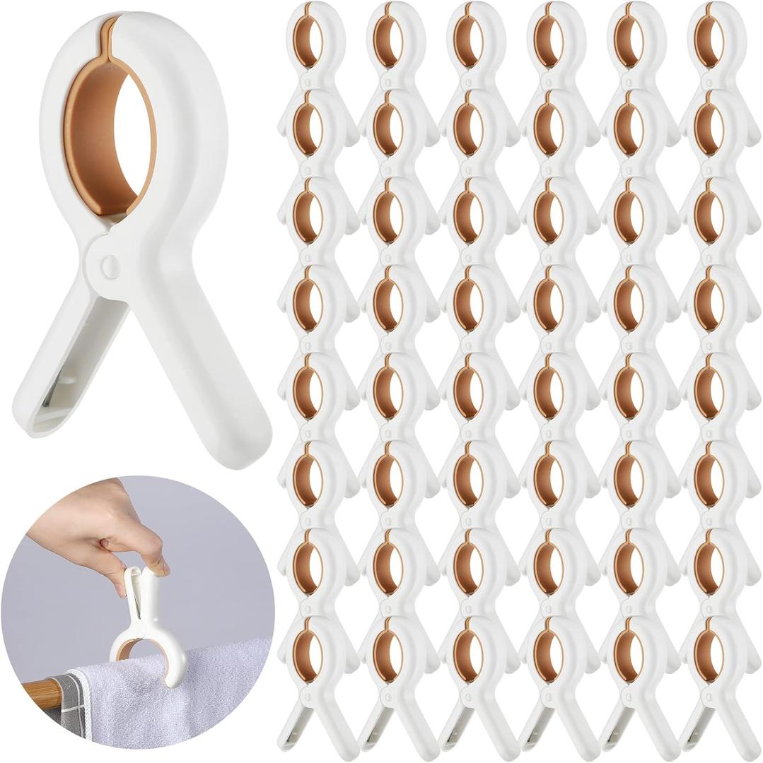 Tanlade 48 Pcs Beach Towel Clips Strong Plastic Clothes Pins Pool Beach Chair Clips Heavy Duty Laundry Quilt Drying Clothespins Holder to Dry Laundry on Clothesline and Hanging Rack(White)