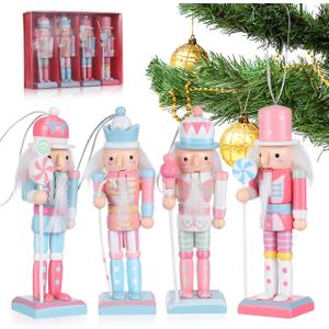 IMIKEYA Christmas Nutcracker Figure: 4PCS Wooden Nutcracker Hanging Christmas Nutcrackers Ornament Decoration Nutcrackers Ornament Xmas Decor Xmas Tree Ornaments Set