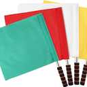 4Pcs Sports Referee Flags, Stainless Steel Pole with Sponge Grip, High Visibility Signal Tool for Soccer Football Volleyball Track Competition (Green)