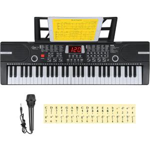 Hricane Piano Keyboard, 61 Keys Beginner Electronic Keyboard Portable Digital Music Keyboard, Early Education Music Instrument with Microphone & Music Sheet Stand (Black)