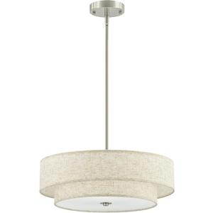 VONLUCE Modern Chandeliers, 18" Drum Chandeliers with 2-Layer Fabric Shade, 4-Light Pendant Light Fixture with E26 Base, Light Fixture for Dining Room Bedroom Living Room, Linen Shade & Nickel Finish