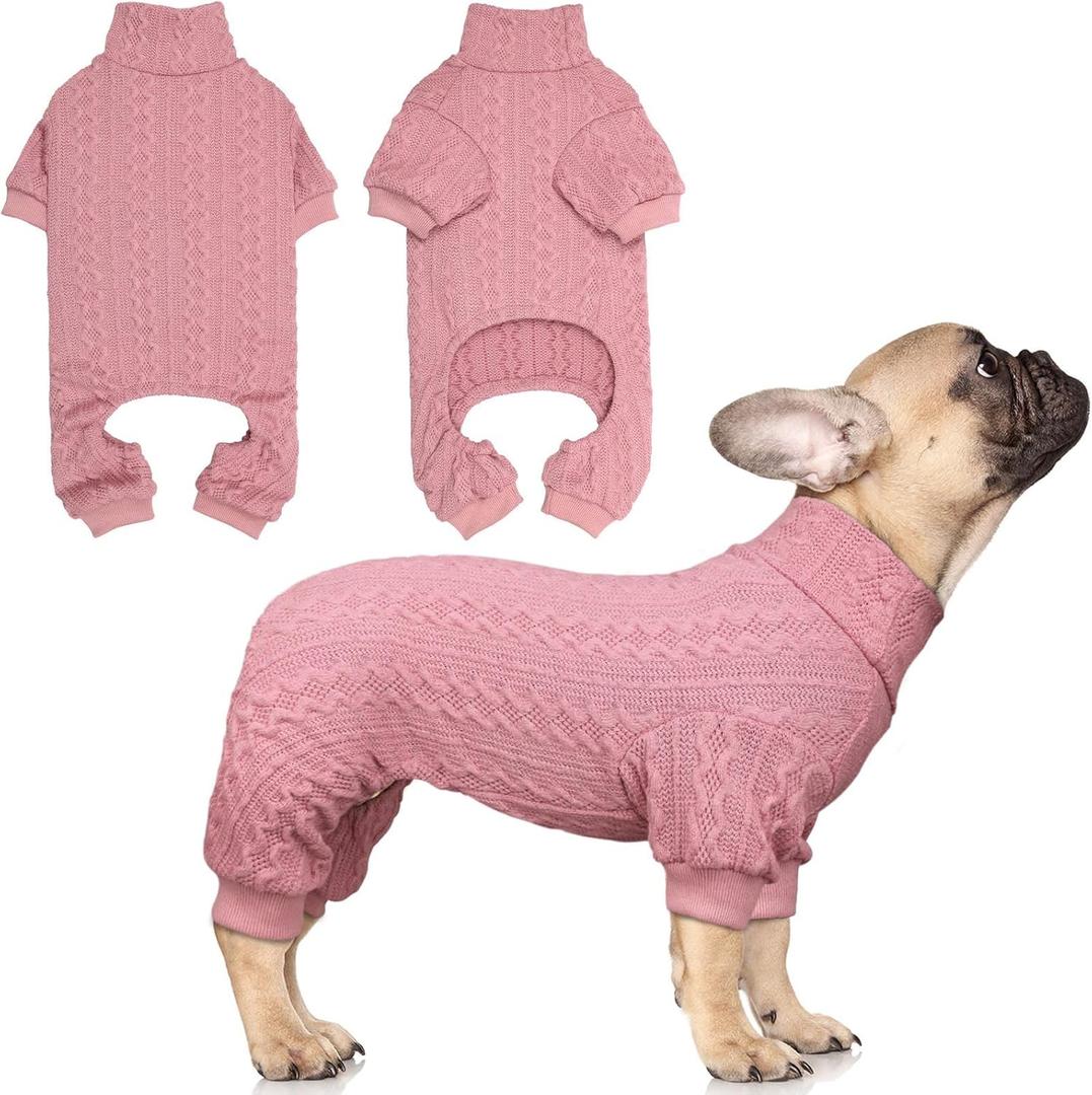 Dog Sweater Turtleneck Knitted Pet Clothes Solid Color Puppy Sweater Warm Dog Sweaters for Small Dogs(Pink&S)
