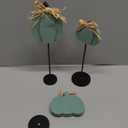 Thyle 3 Pcs Thanksgiving Pumpkin Table Centerpieces Wood Harvest Table Decorations for Home Standing Block Tall Sign with Bow for Home Decor(Blue, Light Blue, Grayish White)