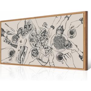 BINCUE Large Framed Wall Art Food and Drink Canvas Wall Decor Pizza Cheers Sketch Painting Retro Canvas Wall Art for Kitchen Dining Room Restaurant Used for Gatherings Decor (40L" x 20W")