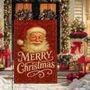 2 x Merry Christmas Garden Flag 12x18 Inch Santa Red Plaid Burlap Double-Sided Seasonal Outdoor Holiday Banner Winter Flag for Yard Lawn Decoration