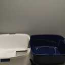 IRIS USA Cat Litter Box Large with Front Door Flap, Covered Enclosed Litter Box Enclosure with Scoop, Handle & Buckles for Portability & Privacy, Hidden Litter Pan, Navy