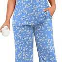 POPYOUNG Plus Size L-5XL Womens Pajamas sets with Comfy Capri Pants Short Sleeves Sleepwear Pjs Sets with Pockets
