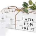 Decorative Faux Books for Farmhouse Decor - Wooden Fake Books for Home, Faith Hope Trust