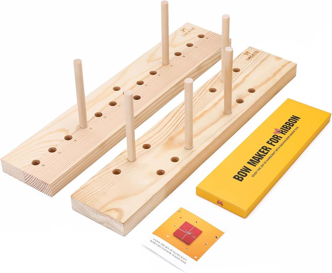 SACATR Bow Maker for Ribbon for Wreaths, Wooden Ribbon Bow Maker Tool for Christmas Bows, Hair Bows, Creating Gift Bows, Party Decorations, Corsages, Various Crafts(with Instructions)