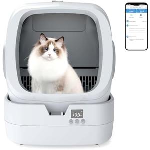 UPFAS Automatic Cat Litter Box Self Cleaning - APP Control - Weight Monitoring - Ultra-Quiet, Medium Cats and Kittens Litter Box, Safe Anti-Pinch【Assembly Required】- Light Grey