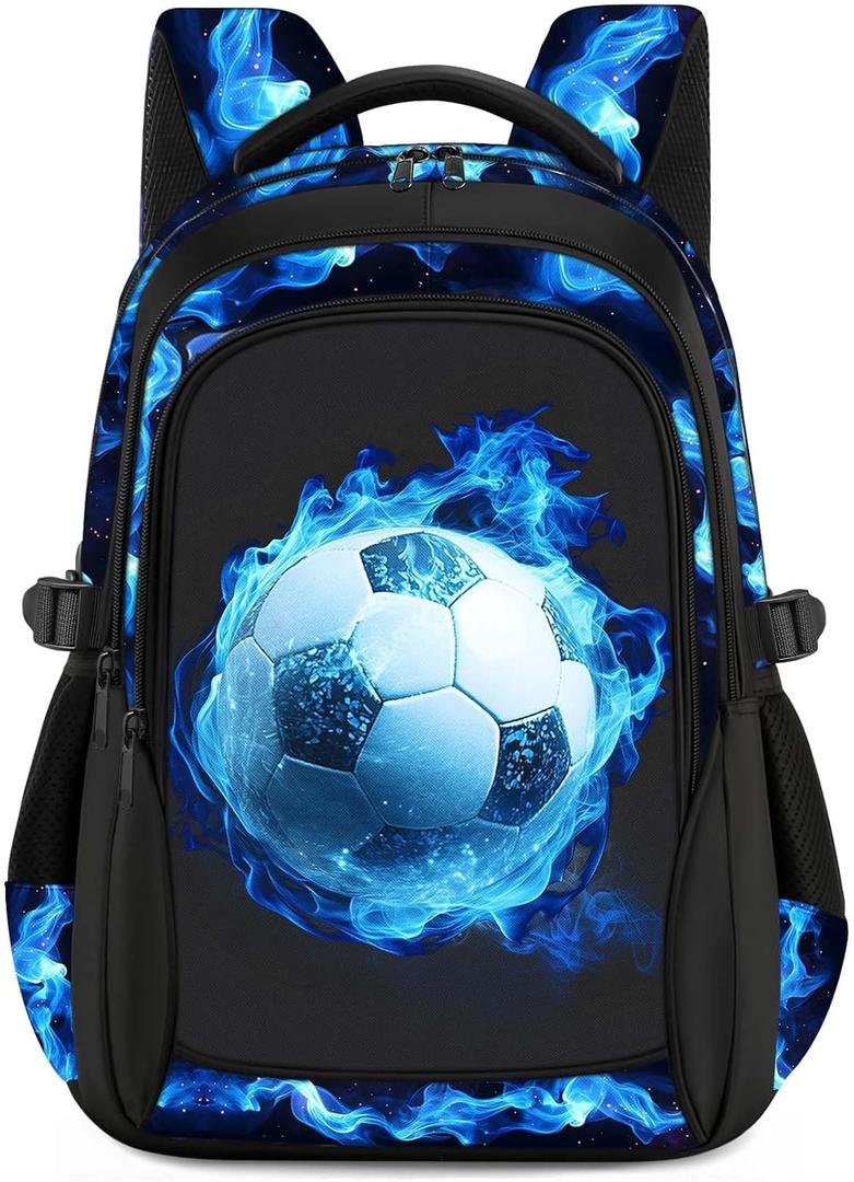 Kids Backpack for Boys - Soccer Boys Backpacks for Kids Teens Elementary Middle School, 17 Large Capacity Students Bookbag, Perfect for Travel and School