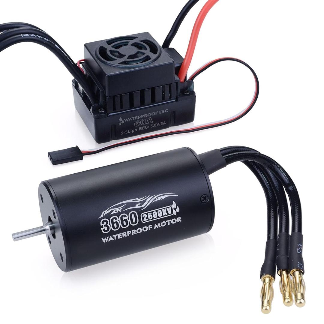 Surpass Hobby RC 3660 2600KV Brushless Motor and 60A ESC Combo Waterproof Brushless Motor and ESC Combo for 1/10 Remote Control Cars Trucks Off-Road Vehicle