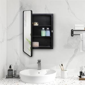 Fundin Plastic Black Medicine Cabinet, Mirror Door with Round Corner Metal Frame, Recessed and Surface Mount Bathroom Medicine Cabinet, 16 x 22 inch Mirror Size Fundin Plastic Black Medicine Cabinet, Mirror Door with Round Corner Metal Frame, Recessed and Surface Mount Bathroom Medicine Cabinet, 16 x 22 inch Mirror Size
