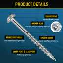 600Pcs #8 x 1-1/4 Inch Pocket Hole Screws, 2 Drive Bit(150MM&50MM) Included, Interior Pocket Screw, Zinc Coated, Coarse Thread, Square Drive Washer Head.