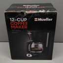 Mueller 12-Cup Drip Coffee Maker - Borosilicate Carafe, Auto-Off, Reusable Filter, Anti-Drip, Keep-Warm Function, Clear Water Level Window Coffee Machine, Kitchen Essentials & Accessories (Black)