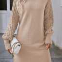 Sovoyontee Women's 2025 Fall Long Sleeve Mock Neck Sweater Dress Casual Loose Ribbed Knit Mini Short Pullover Dresses (Beige, S)
