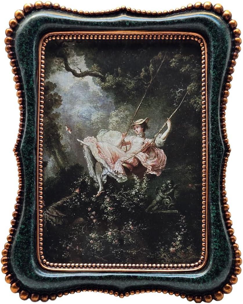 5x7 Vintage Picture Frame, Antique Blackish Green Ornate Photo Frame, for Tabletop and Wall Display, Decorative Retro Home Decor, Old Fashioned Photo Gallery Art