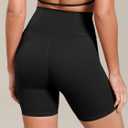 ODODOS Women's Cross Waist Yoga Shorts, 6" Buttery Soft Crossover High Waist Lounge Biker Shorts (Black, M)