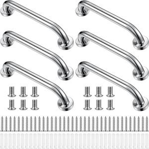 Therwen 6 Pack Grab Bars for Bathtubs and Showers Shower Grab Bars for Seniors Stainless Steel Bathroom Handicap for Elderly for Wall Shower Handle Assist Device(12 Inch,Silver)
